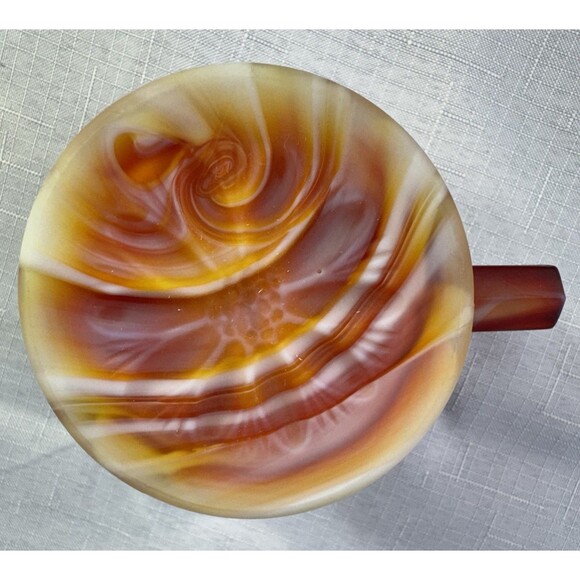 Imperial Glass End Of Day Slag Glass Mug Robins & Flowers Red Yellow White MINT - Picture 11 of 15